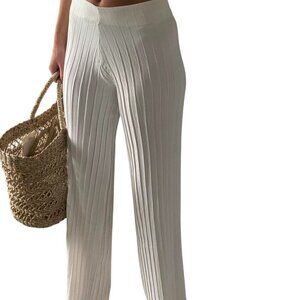 ZARA WHITE HIGH WAIST PLEATED PANTS WIDE LEG